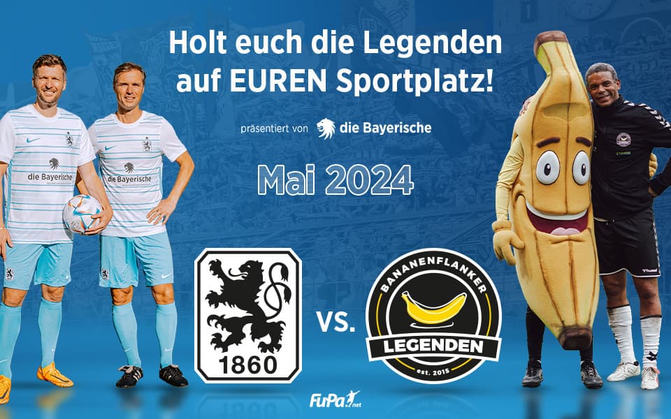 die Bayerische präsentiert: Löwen-Legenden vs. Bananenflanker-Legenden.